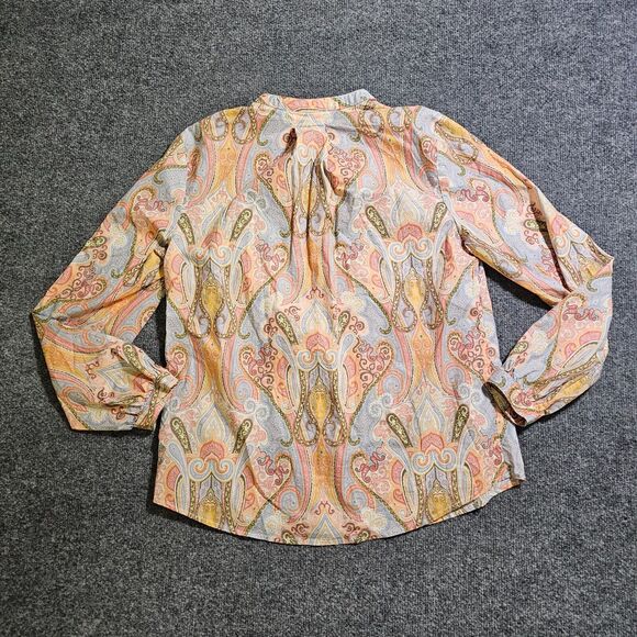 Tommy Hilfiger Top Shirt Womens Medium Blue Pink Paisley Long Sleeve Career - Picture 8 of 9